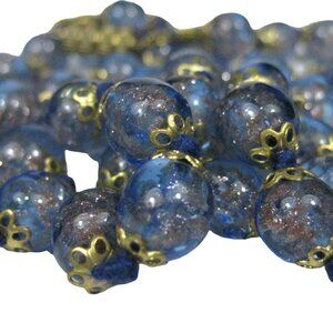 Venetian Art Glass Beaded Necklace Strand Vintage Hand Knotted Goldtone 23 In